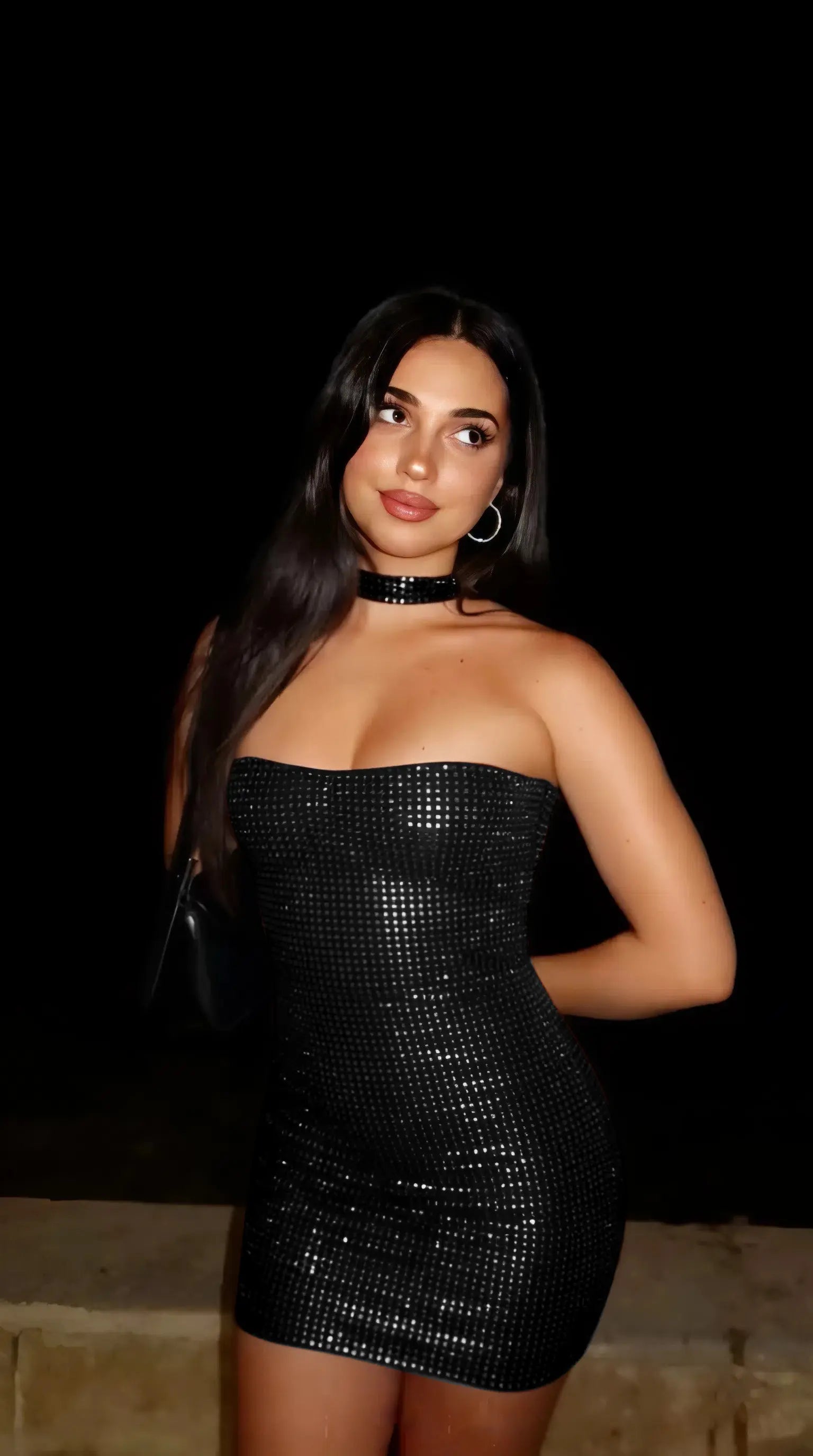 Valeria Rhinestone Mesh Strapless Mini Dress Shellie
