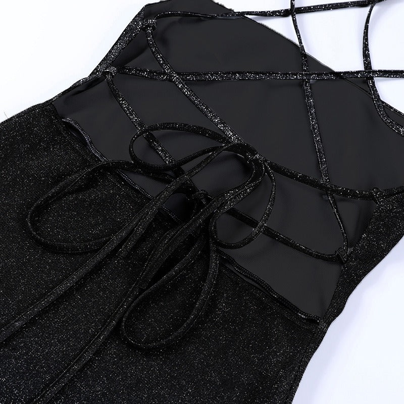 Shimmer Knit Spaghetti Strap Mini Dress