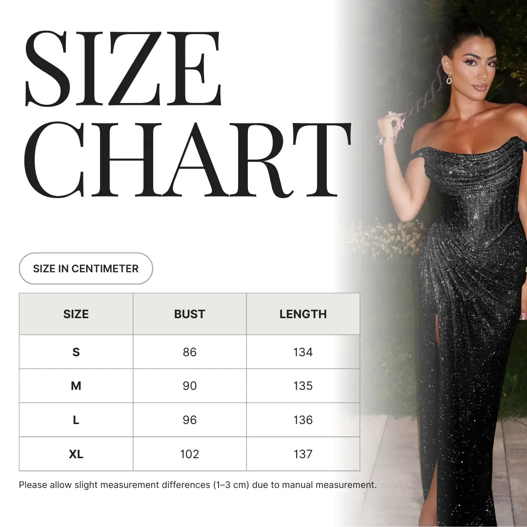 Off Shoulder Glitter Slit Maxi Dress Shellie