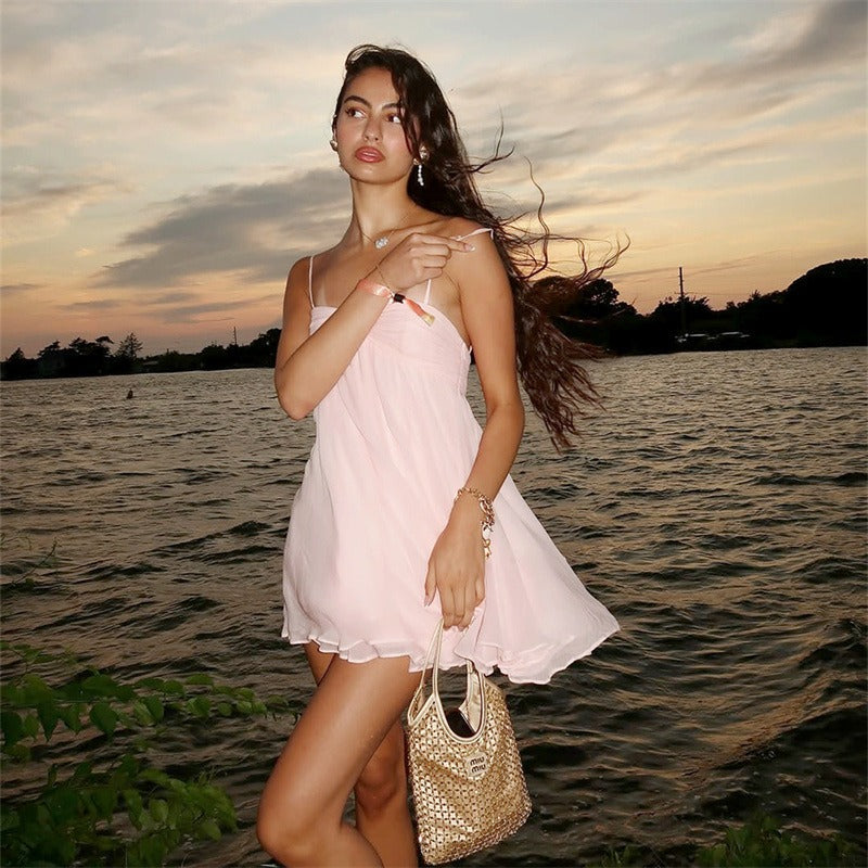Flowy Chiffon A Line Mini Dress