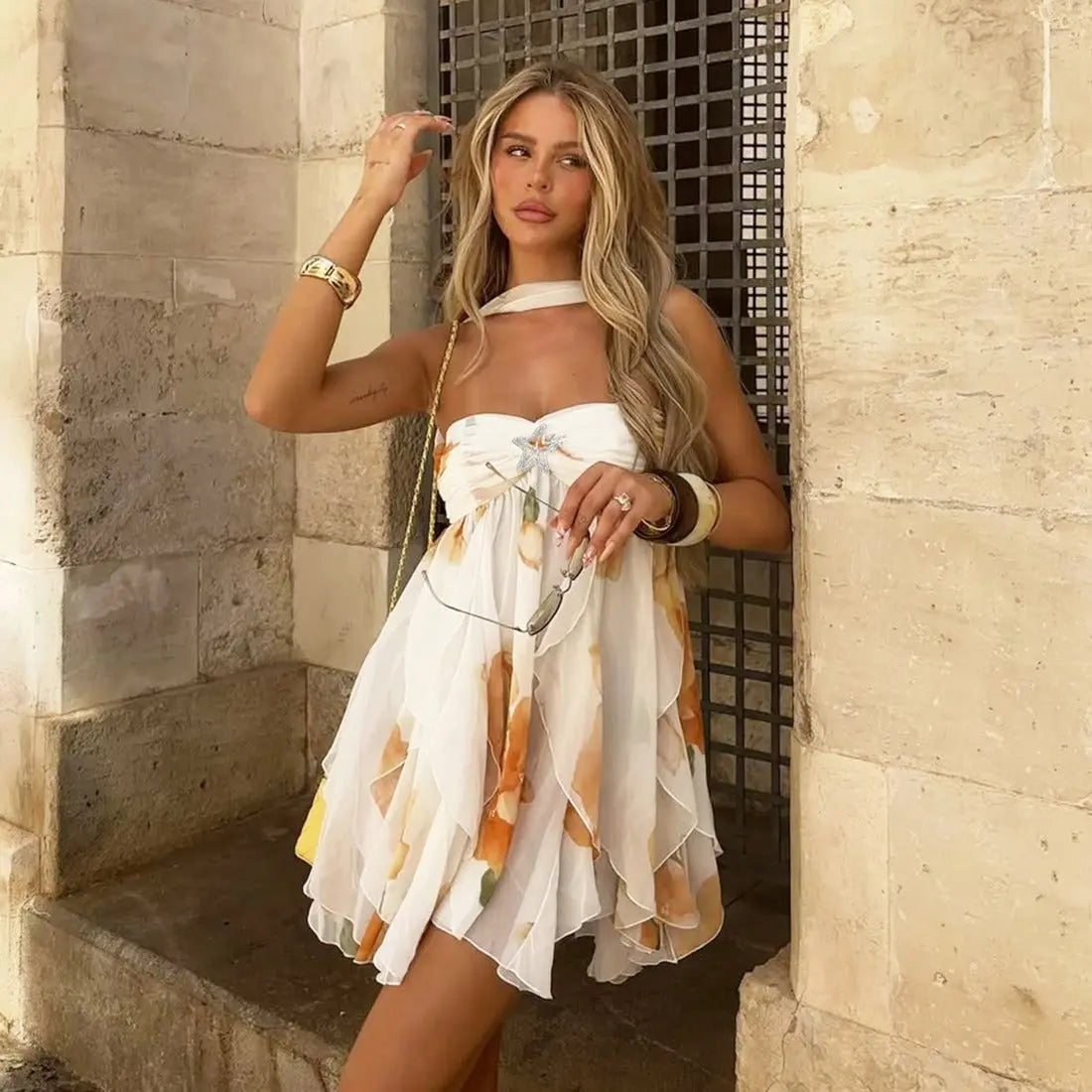 Halter Backless Asymmetrical Mini Dress Shellie