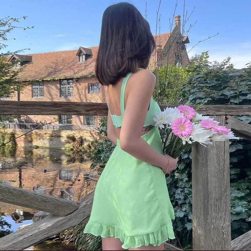 Mint Chiffon A Line Mini Dress