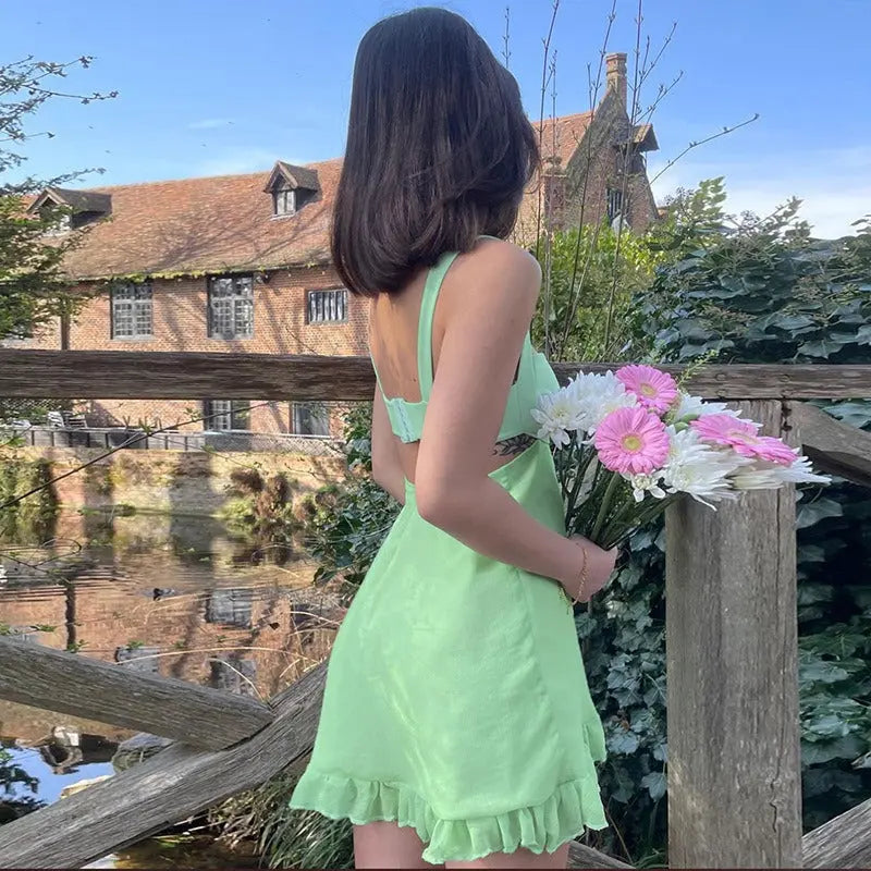 Mint Chiffon A Line Mini Dress Shellie