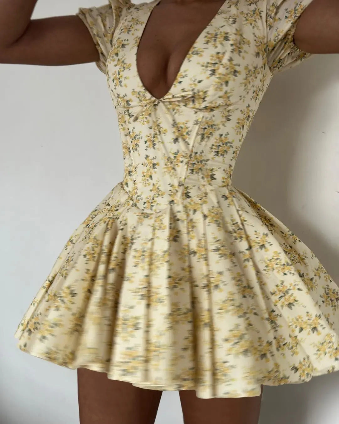 Floral V Neck Puff Sleeve Mini Dress Shellie