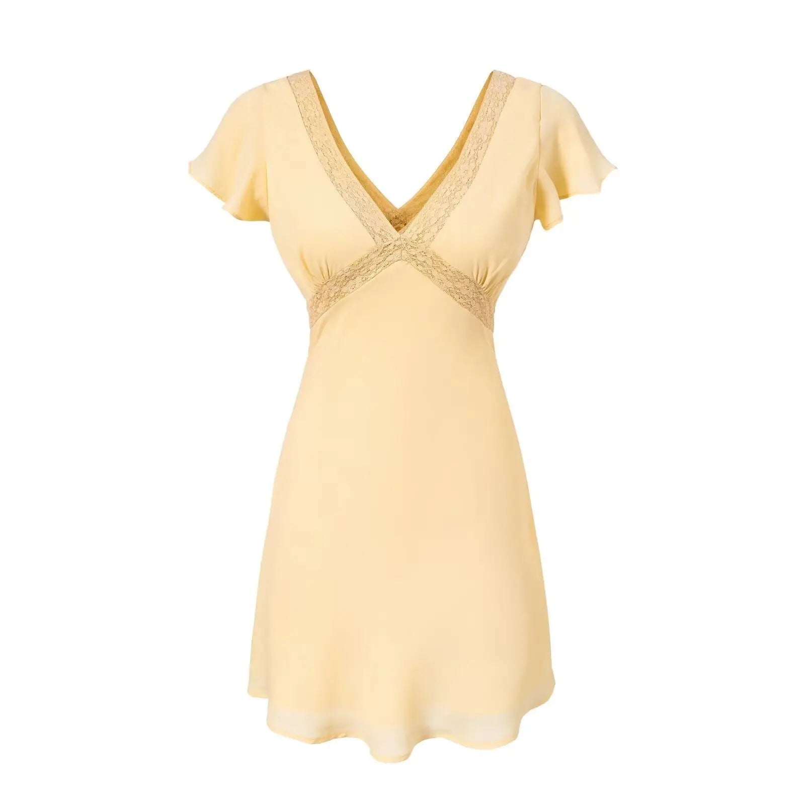 Yellow V Neck Flutter Sleeve Mini Dress Shellie