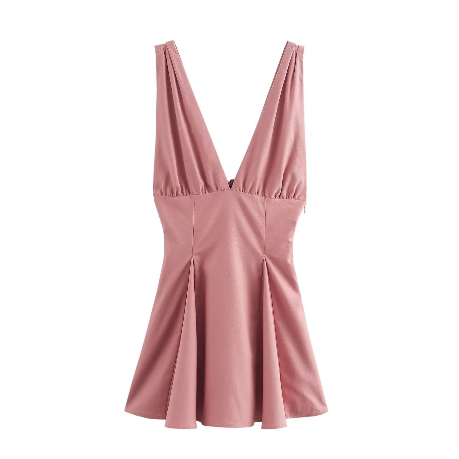 Pink V Neck Tie Back Mini Dress