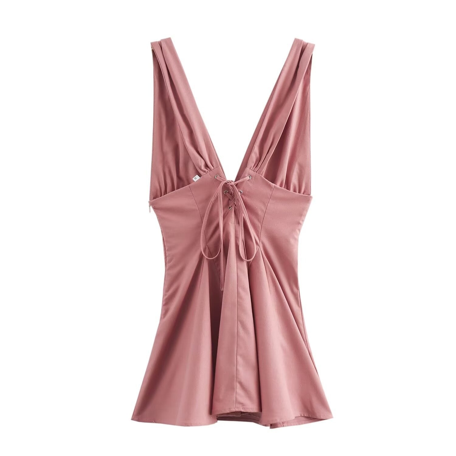 Pink V Neck Tie Back Mini Dress