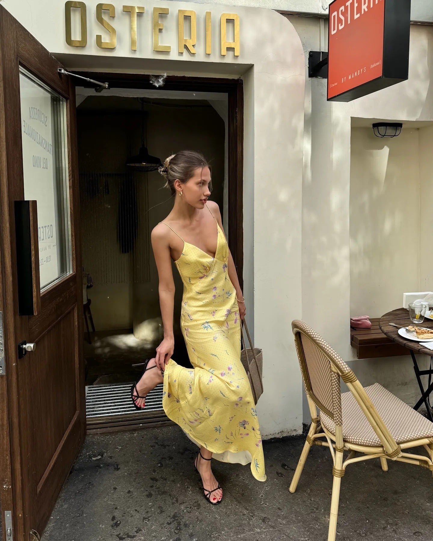 Yellow Floral Satin Slip Maxi Dress