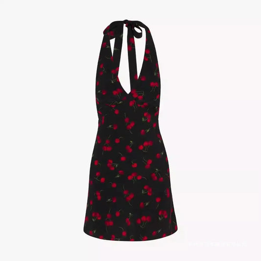 Cherry Print Halter Mini Dress Carilie