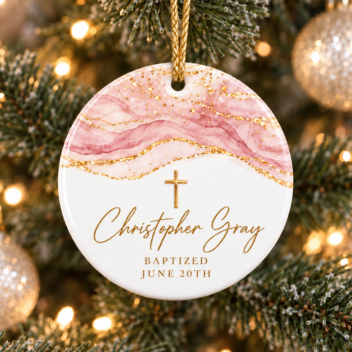 Personalized Baptism Ceramic Ornament, Custom Name & Date Christian Cross Keepsake, Baptized Religious Gift for Child