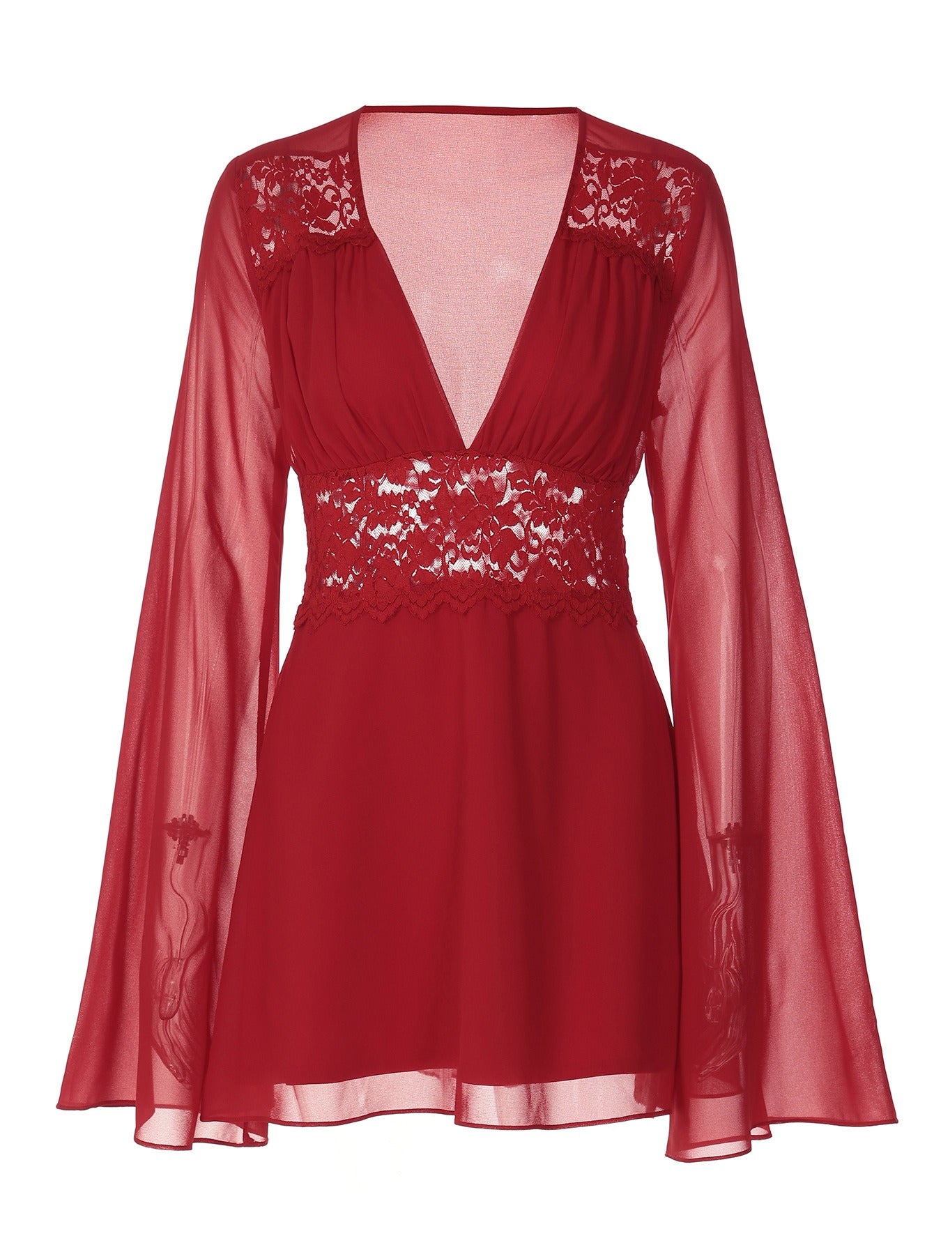 Elegant Lace Deep V Mini Dress