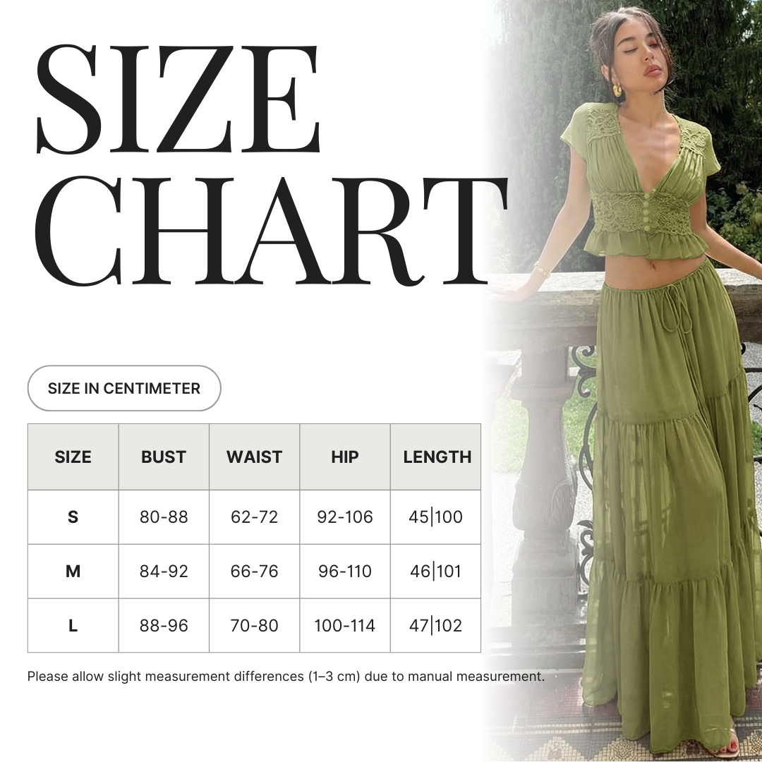 Lumière Olive Lace Crop Top and Maxi Skirt Set