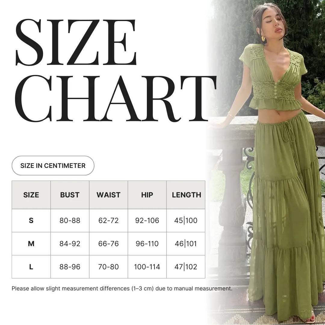 Lumière Olive Lace Crop Top and Maxi Skirt Set Carilie
