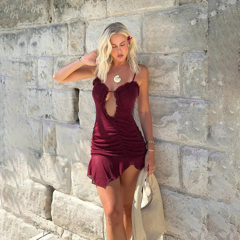 Scarlet Ruched Halter Mini Dress Carilie