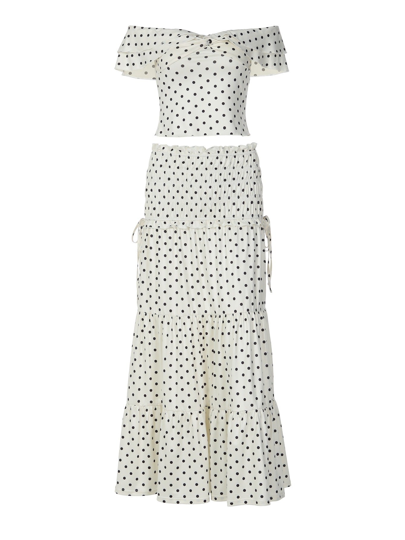 Polka Dot Off Shoulder Top and Maxi Skirt Set
