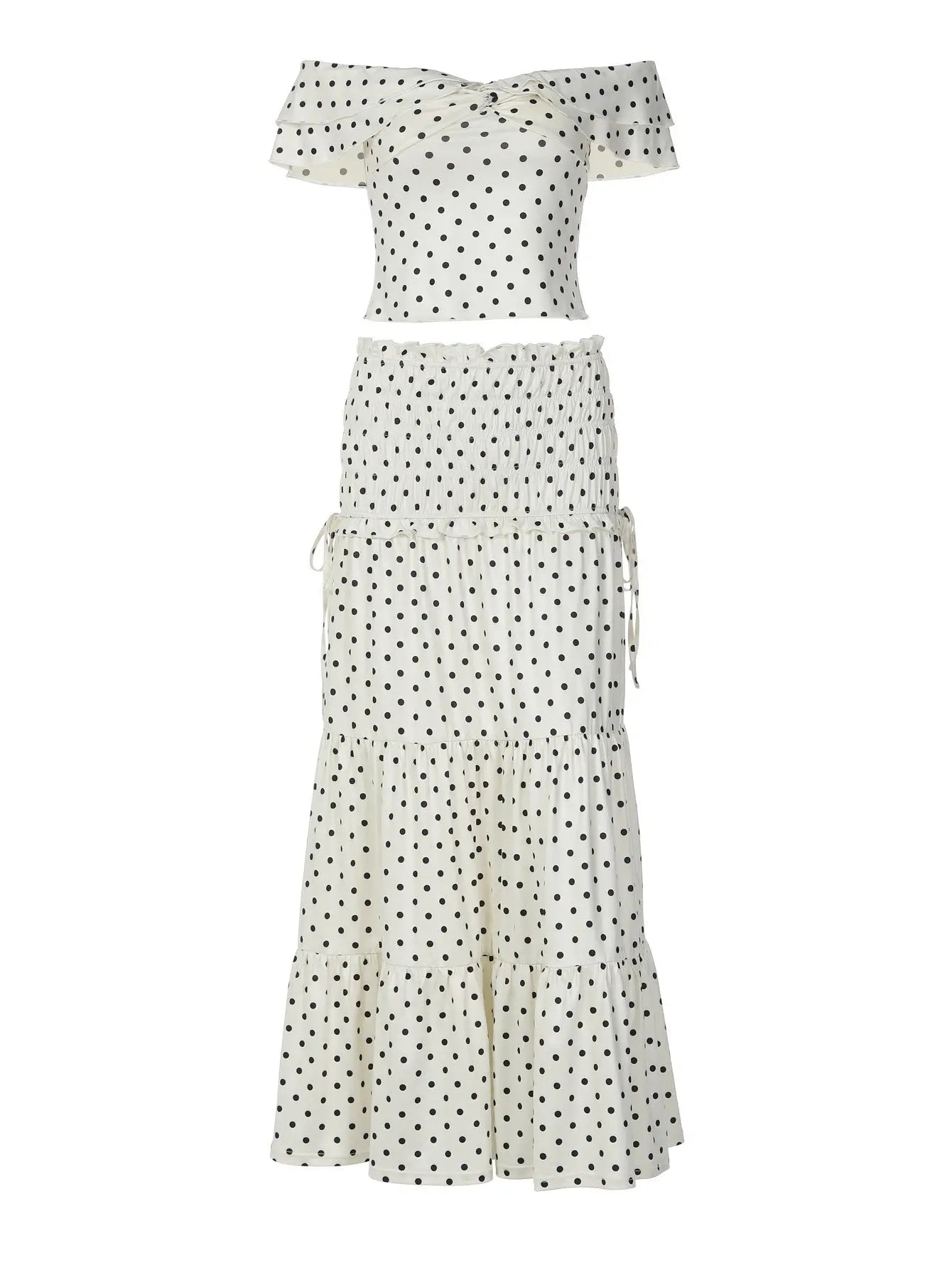 Polka Dot Off Shoulder Top and Maxi Skirt Set Carilie