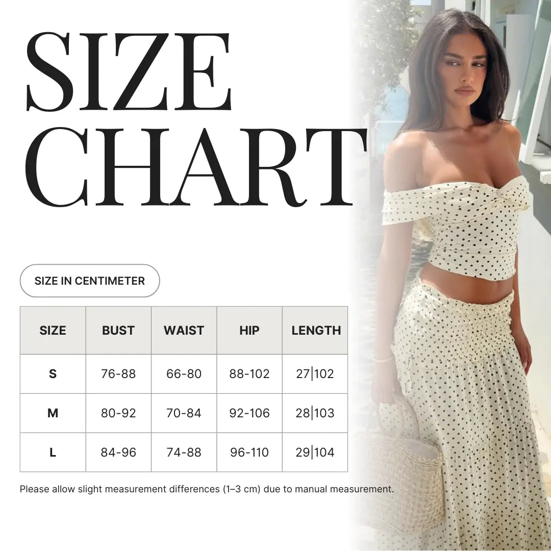 Polka Dot Off Shoulder Top and Maxi Skirt Set Carilie