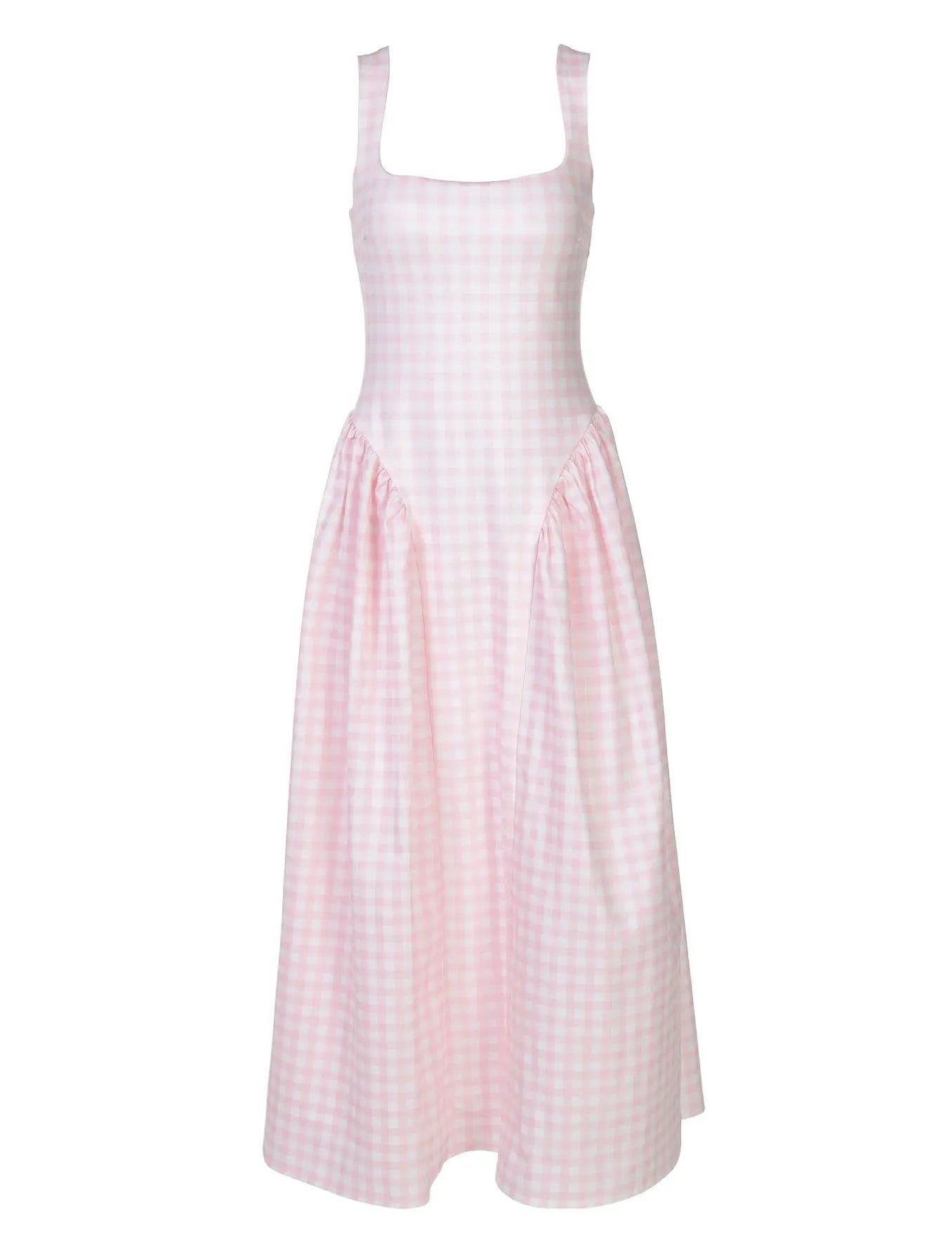 Pink And Yellow Gingham Midi Dress Carilie