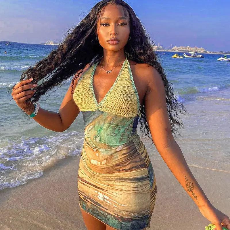 Ocean Muse Halter Mini Dress Carilie