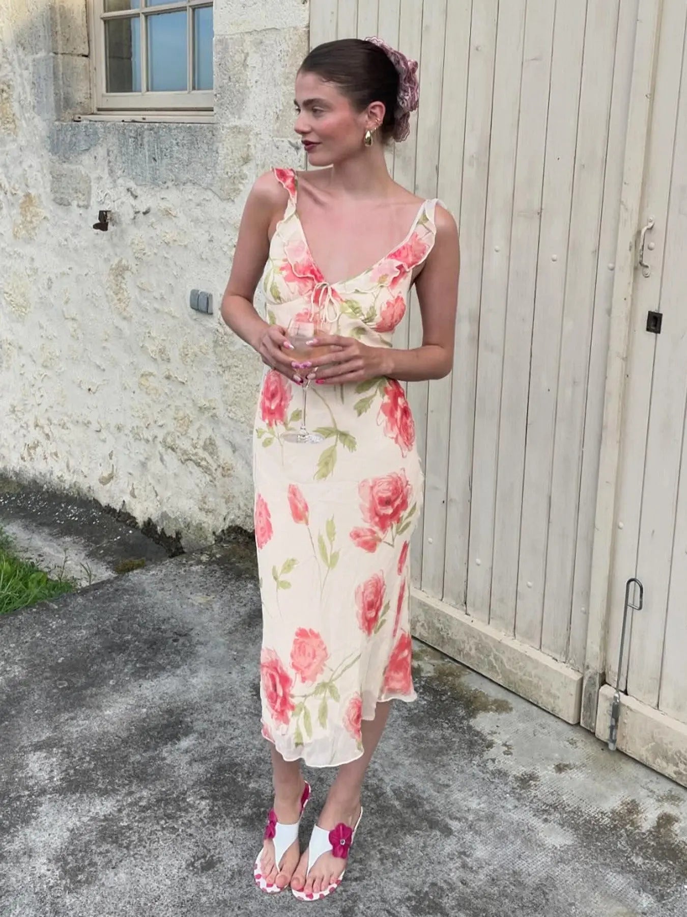 Floral Print Ruffle Strap Maxi Dress Carilie