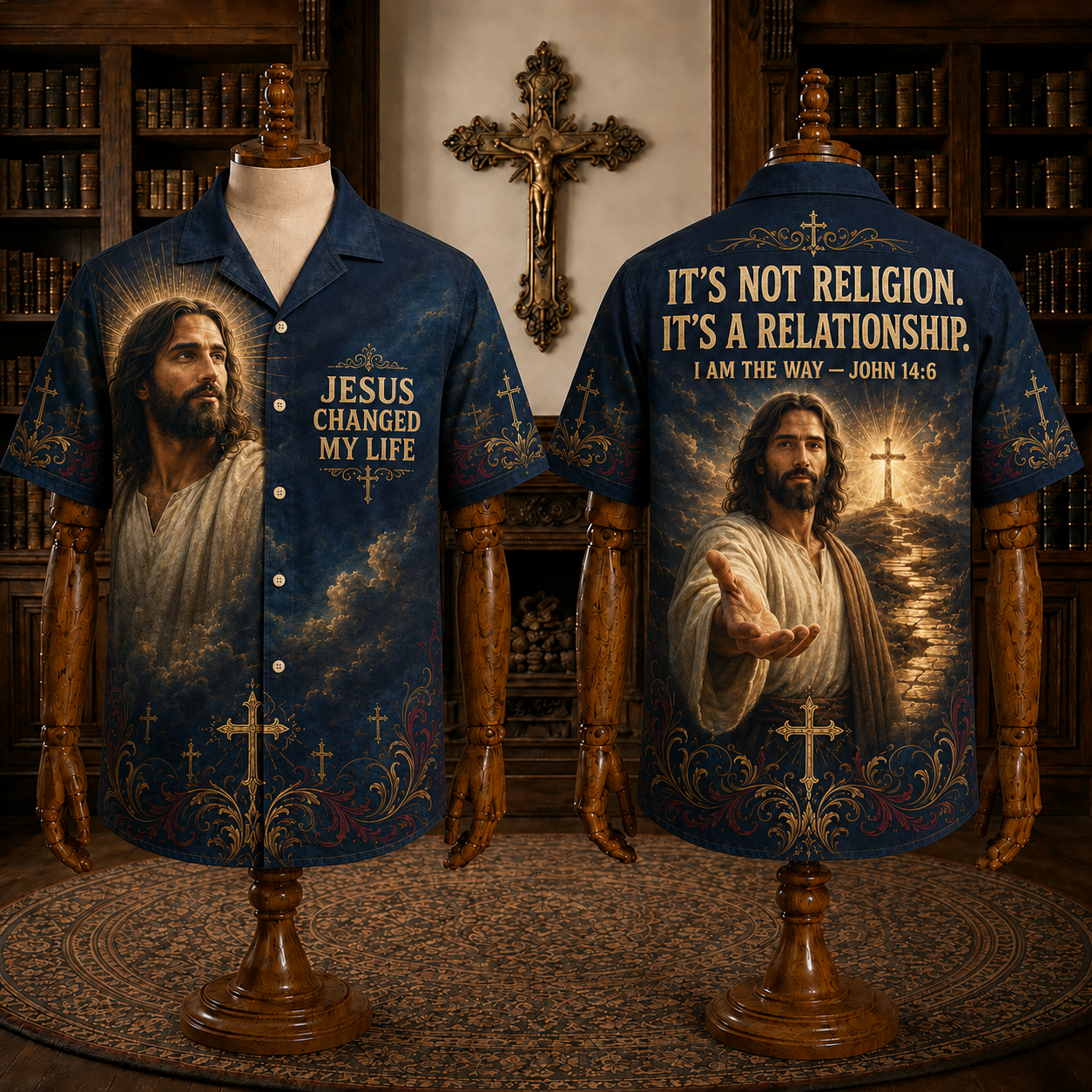 Men’s Christian Hawaiian Shirt – Jesus Changed My Life, It’s Not Religion It’s a Relationship, John 14:6