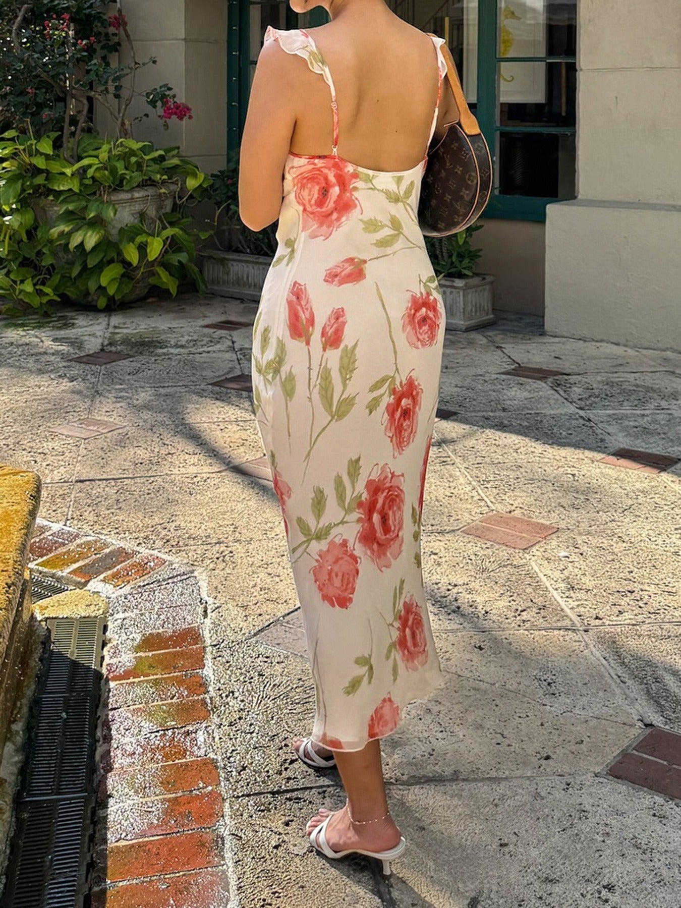 Floral Print Ruffle Strap Maxi Dress