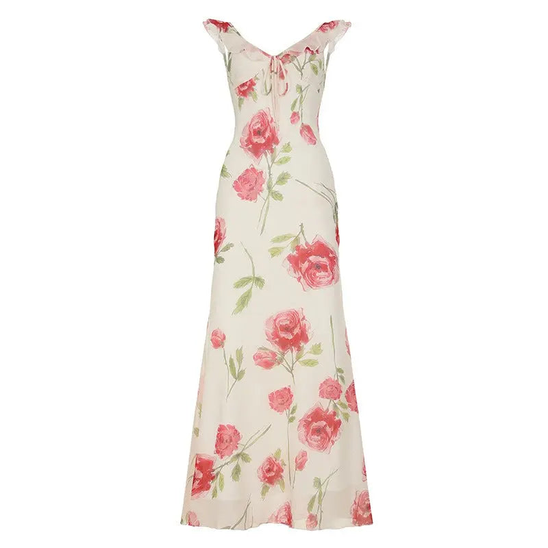 Floral Print Ruffle Strap Maxi Dress Carilie