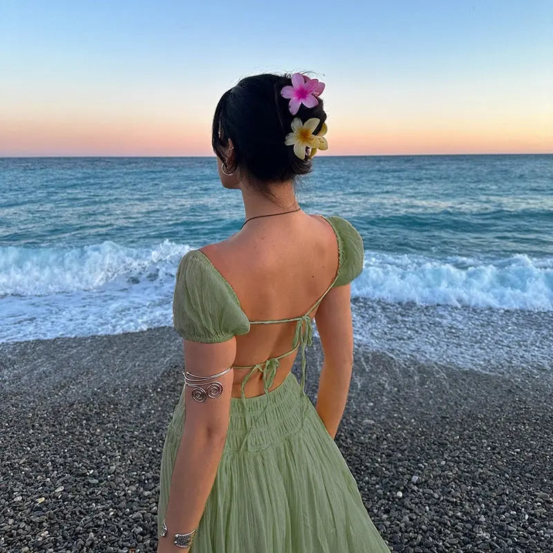 Elegant Open Back A Line Maxi Dress Carilie