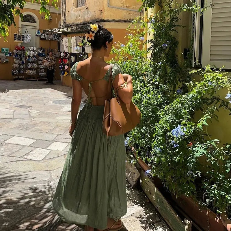 Elegant Open Back A Line Maxi Dress Carilie