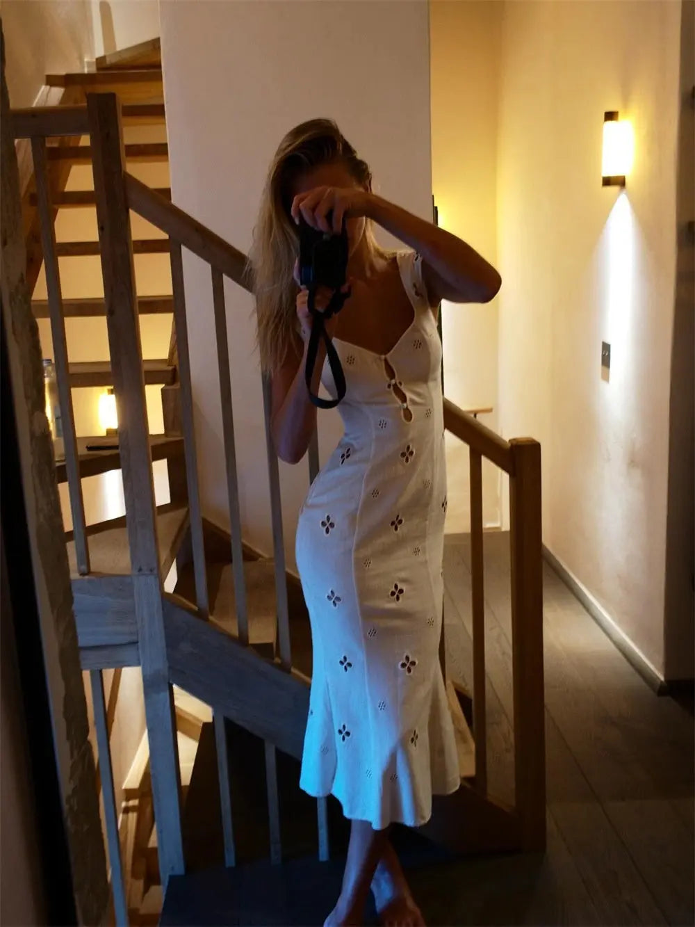Elegant Embroidered Cutout Midi Dress Carilie