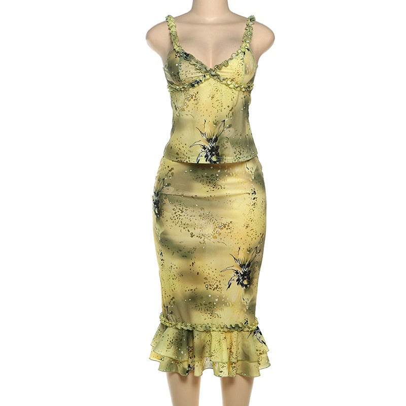 Emerald Floral Ruched Midi Dress