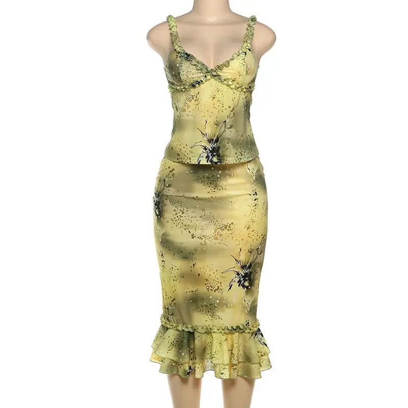 Emerald Floral Ruched Set Carilie
