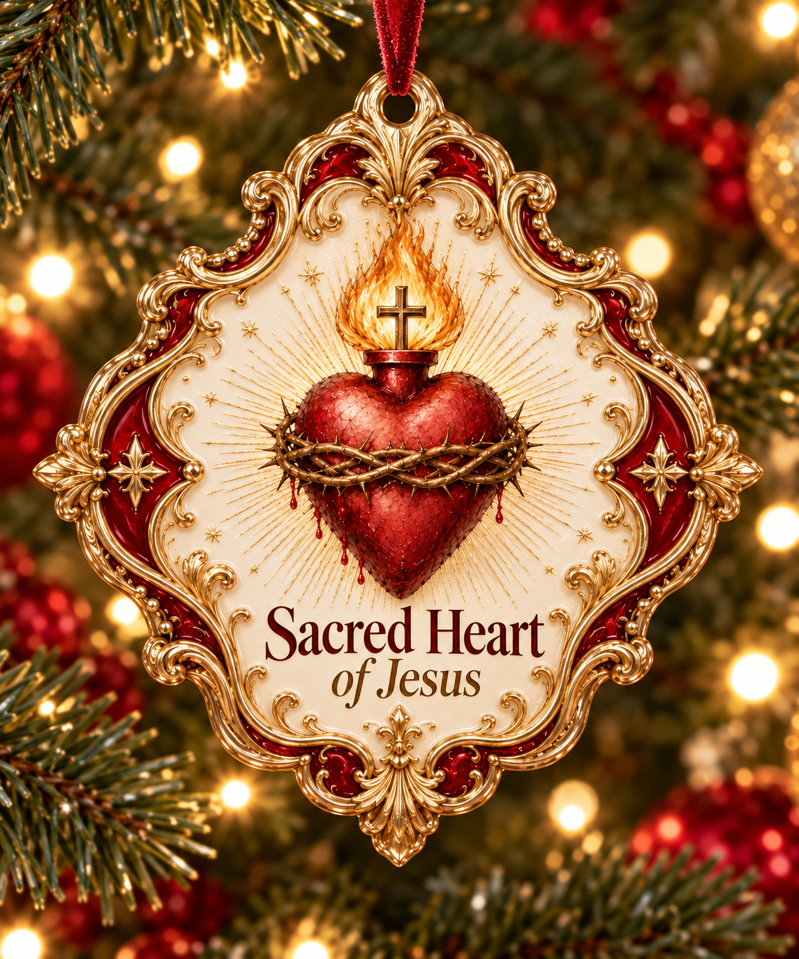 Sacred Heart of Jesus Acrylic Ornament, 1 John 4:19 Christian Ornament, Catholic Christmas Gift, Religious Faith Keepsake