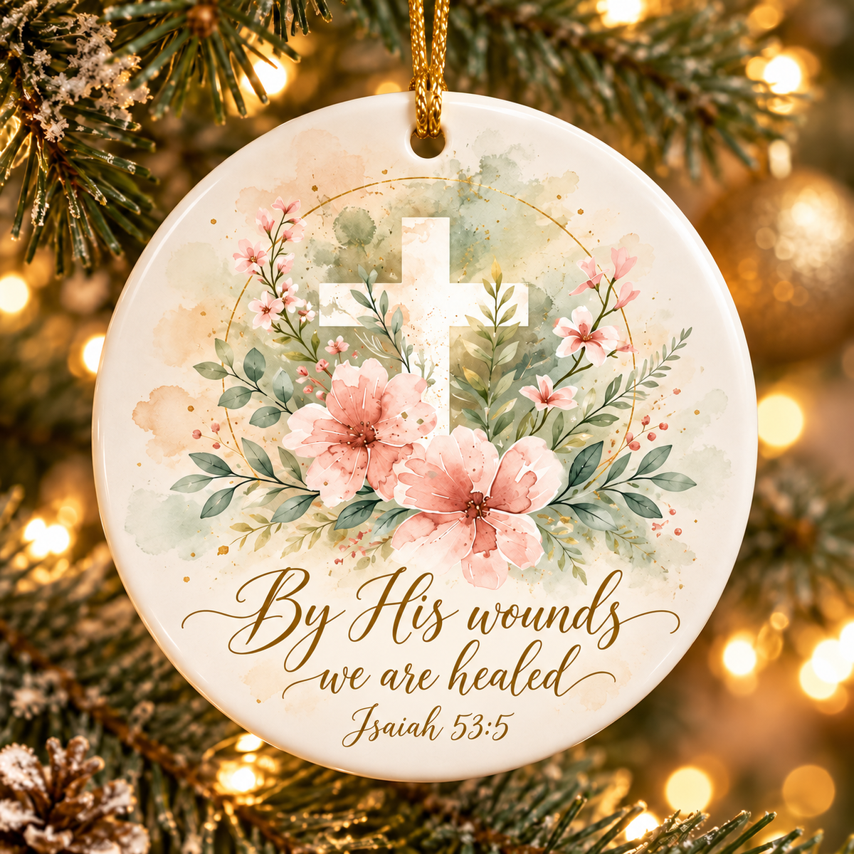 Isaiah 53:5 Christian Christmas Ornament, By His Wounds We Are Healed, Bible Verse Ornament, Faith Cross Religious Gift