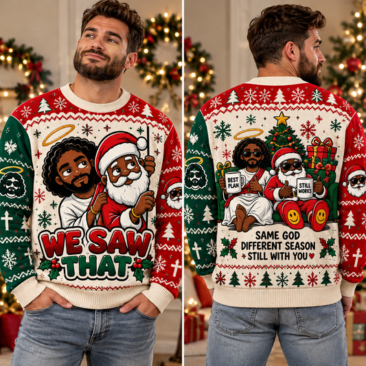 Ugly Christian Christmas Sweater, Jesus Santa We Saw That, Funny Religious Holiday Crewneck, Christian Xmas Gift for Men