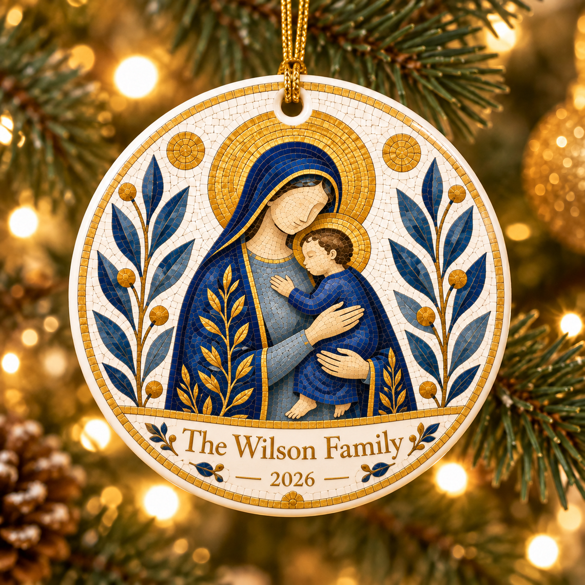 Personalized Virgin Mary Christmas Ornament, Custom Family Ornament, Madonna and Child Christian Gift, Religious Keepsake