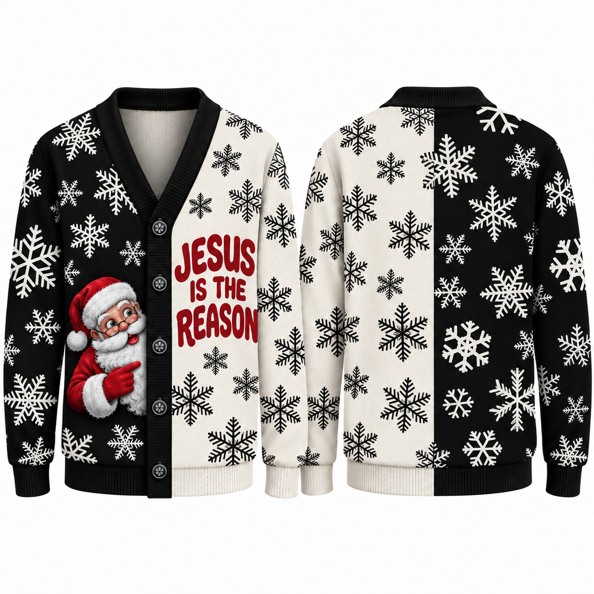 Jesus Christian Christmas Cardigan, Santa Jesus Is the Reason Sweater, Men's Ugly Xmas Button Up Knit, Religious Holiday Gift