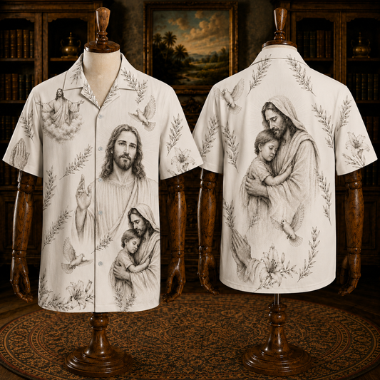 Jesus And Mary Christian Hawaiian Shirt, Religious Tropical Button Up Shirt
