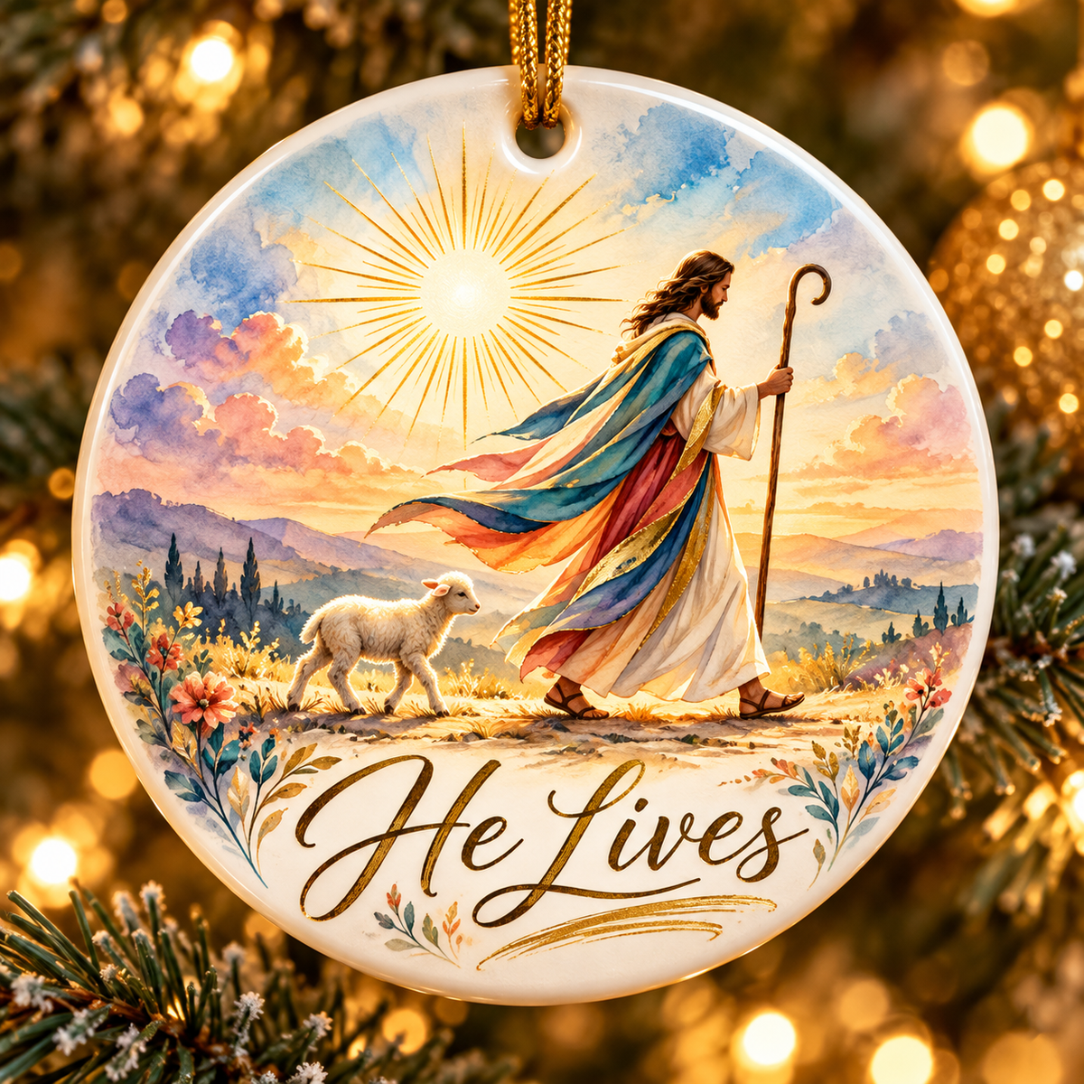 He Lives Jesus Christmas Ornament, Christian Resurrection Ornament, Religious Faith Gift, Jesus Christ Christmas Tree Decor