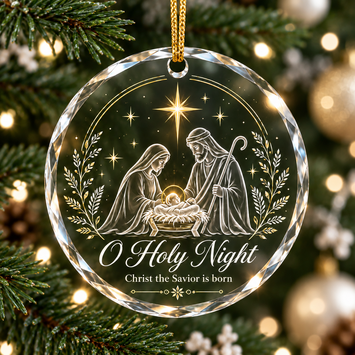 O Holy Night Nativity Christmas Ornament, Christian Jesus Birth Decor, Holy Family Ornament, Religious Christmas Gift