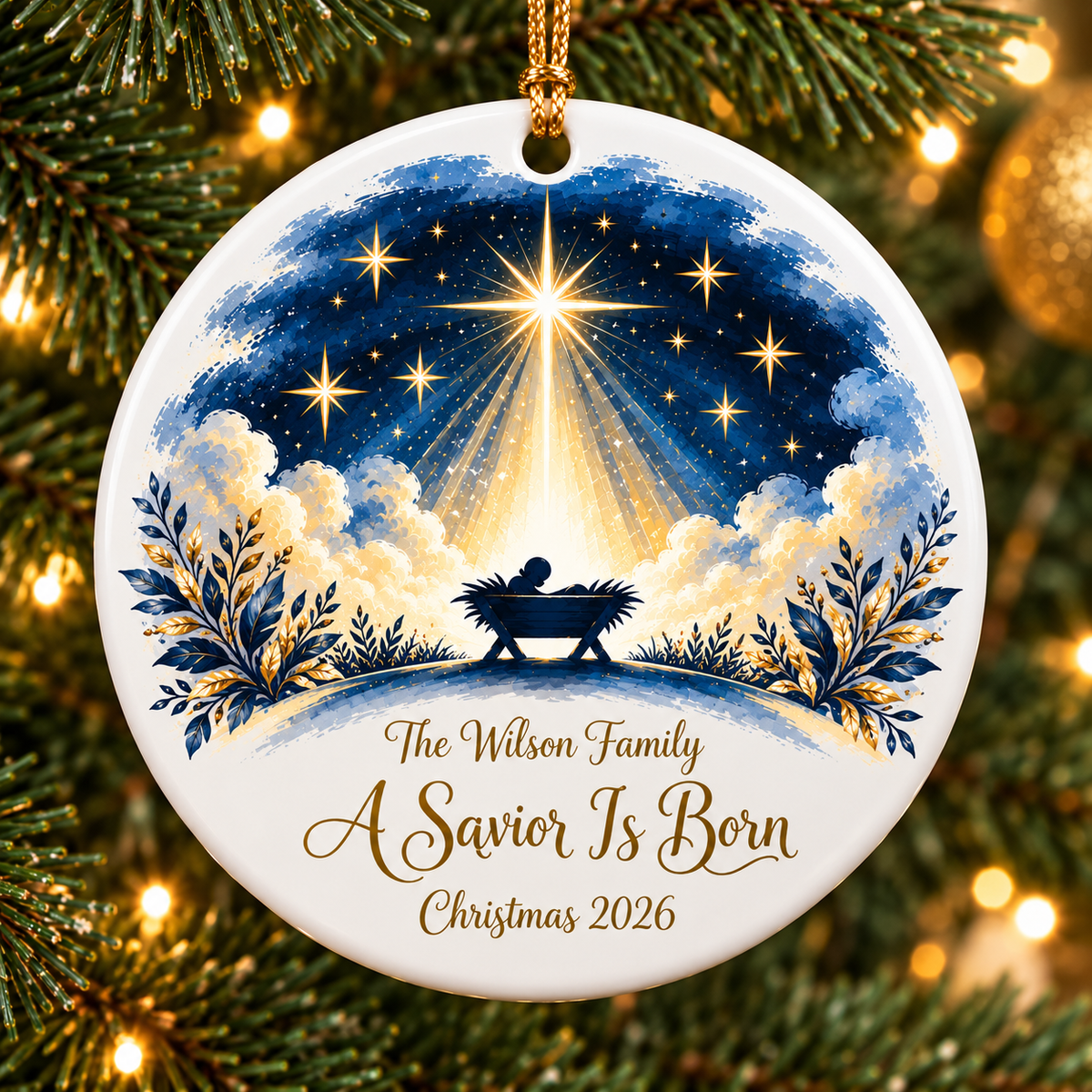Personalized Savior Is Born Ornament, Christian Christmas Ornament, Custom Family Nativity Gift, Religious Christmas Decor
