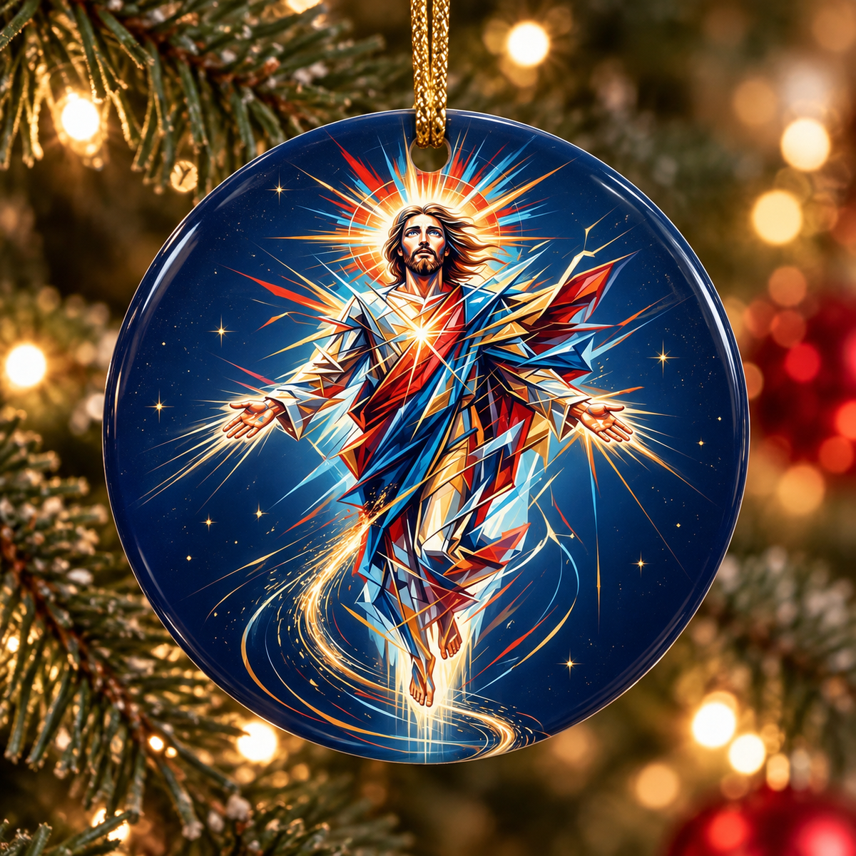 Jesus Christ Christmas Ornament, Risen Jesus Ornament, Christian Faith Keepsake, Religious Ceramic Christmas Gift for Christians