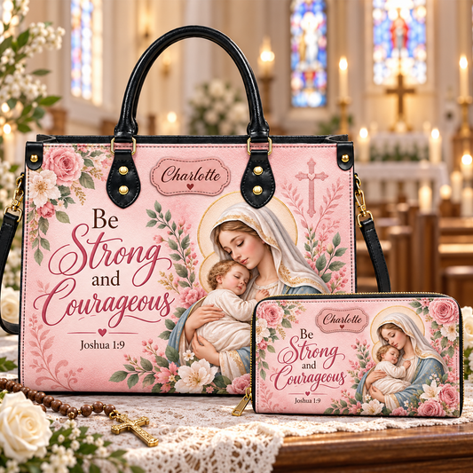 Be Strong And Courageous Leather Bags, Personalized Bags, Gifts for Women
