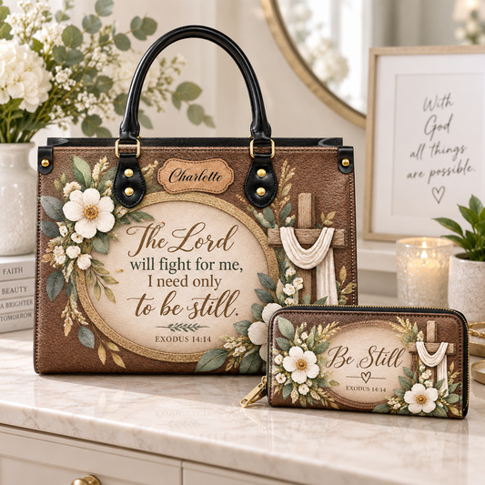 The Lord Will Fight For Me Leather Bags, Personalized Bags, Gifts for Women