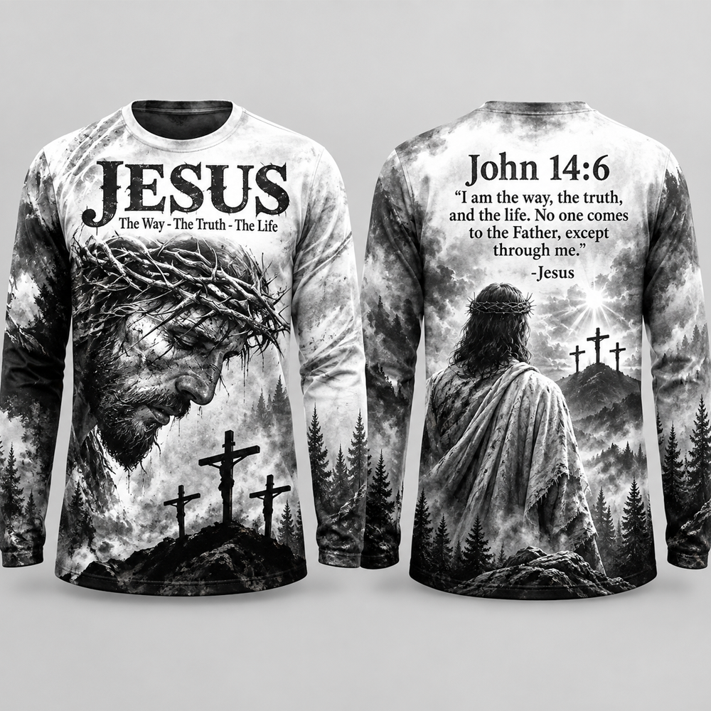 Jesus The Way The Truth The life 3D Long Sleeve Shirt – Christian All-Over Print Men’s Tee