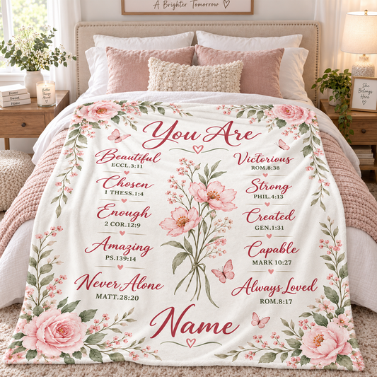 Personalized Christian Blanket with Name – Inspirational Bible Verse Floral Gift for Daughters