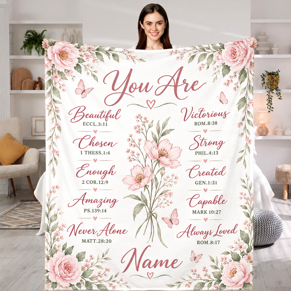 Personalized Christian Blanket with Name – Inspirational Bible Verse Floral Gift for Daughters