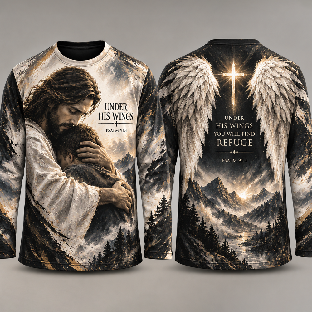 Under His Wings 3D Long Sleeve Shirt – Christian All-Over Print Men’s Tee