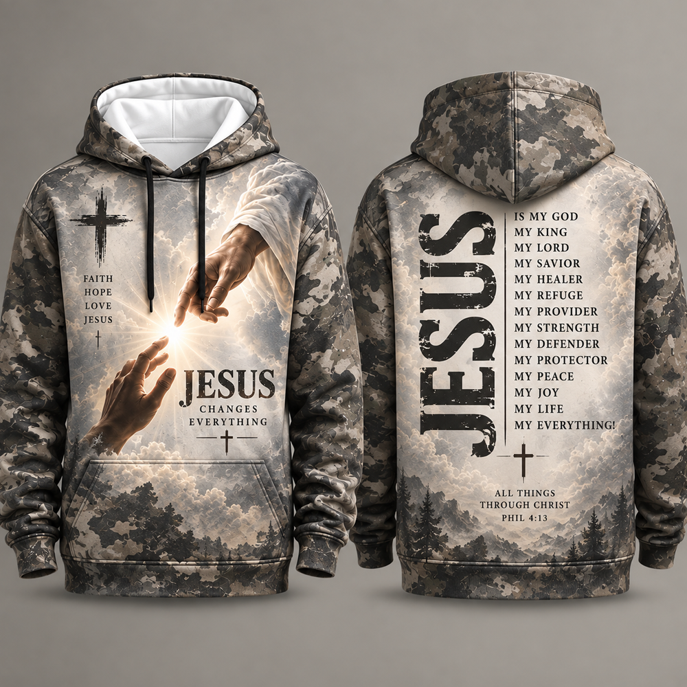 Christian All Over Print Hoodie, Jesus Faith Bible Verse Pullover, Religious Gift