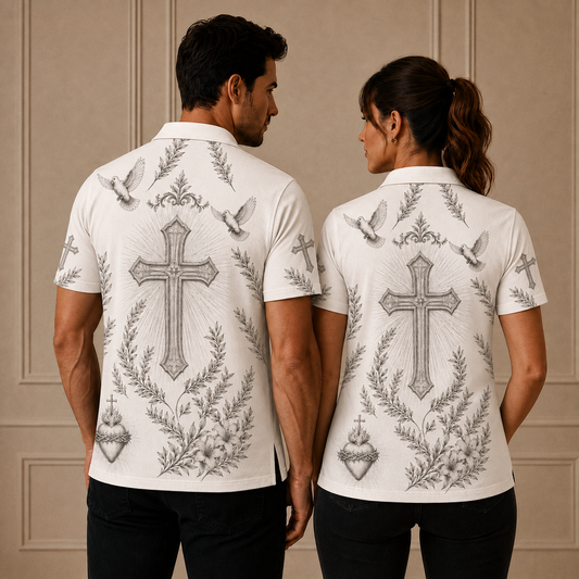 Christian Cross & Holy Spirit Polo Shirt – Sacred Heart Religious Polo